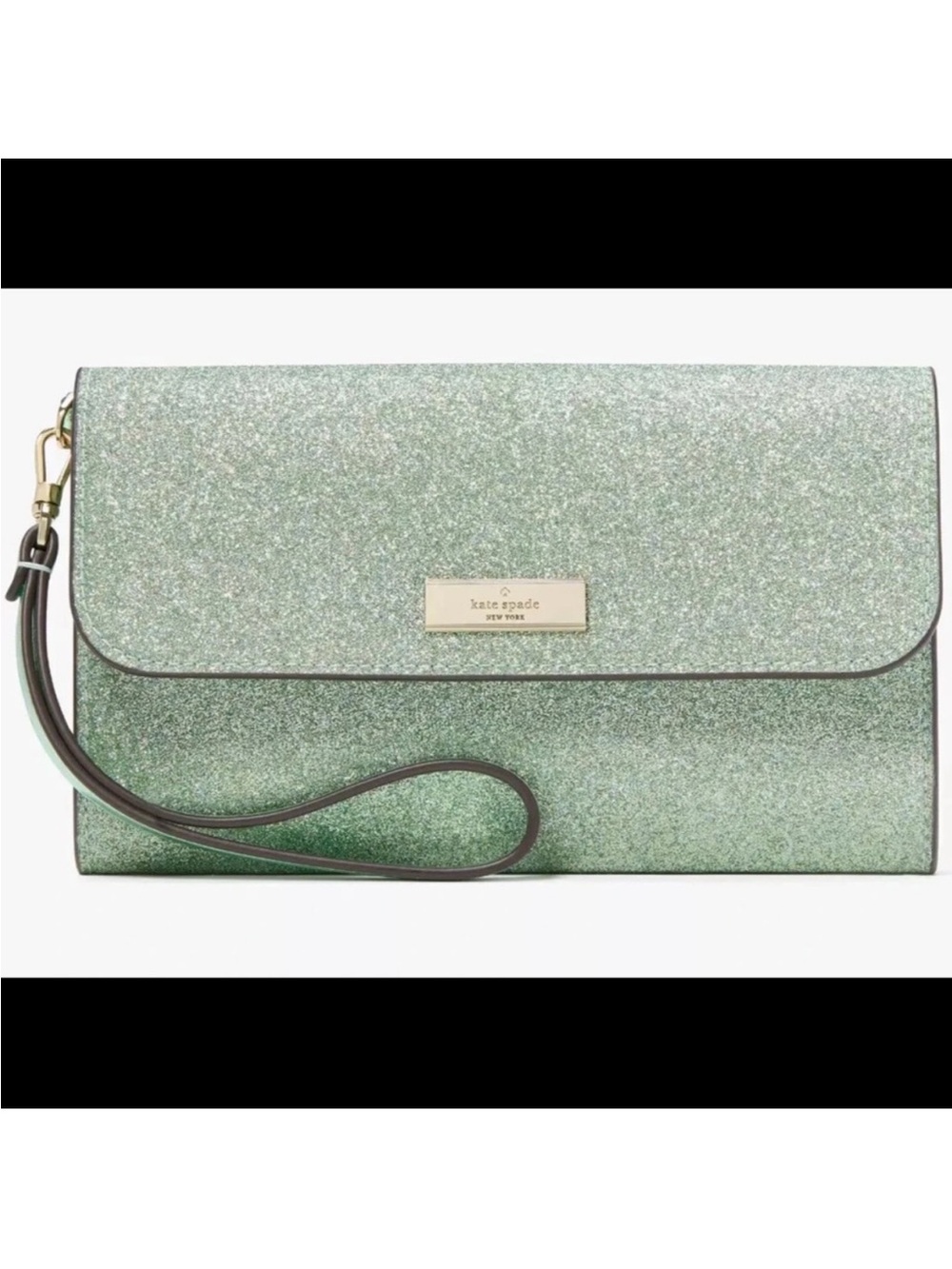 kate spade mint green glitter wristlet clutch
